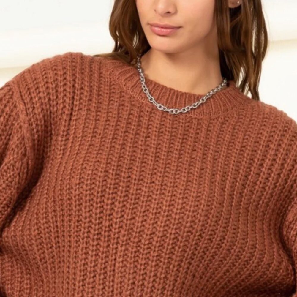 Poof Apparel Knit Cropped Copper Sweater Size M